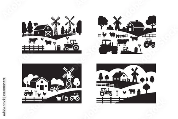 Obraz set of vector illustration of farm and farm animals