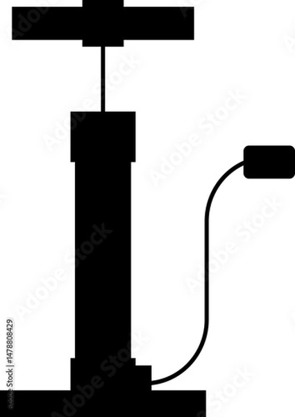 Obraz Air pump icon in trendy black flat style. Bicycle or bike tube air feeler device symbol sign. Hand operated portable tire pump silhouette vector illustration isolated on transparent background.