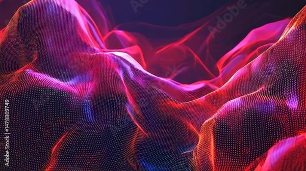 Fototapeta Abstract Red Purple Digital Wave Particle Background Design Dark Neon Shiny Waves Light Color Style 