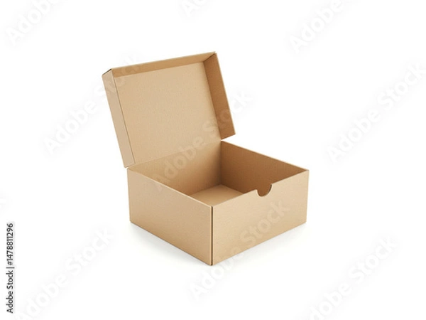 Obraz Empty open cardboard box isolated on white background. Blank delivery box.