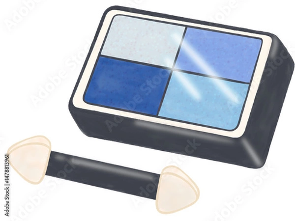 Fototapeta Blue palette eyeshadow with make up brushes no background png