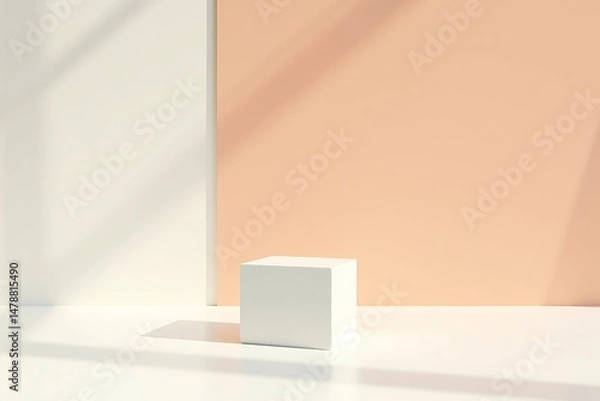 Obraz White cube product display mockup background for cosmetic or skincare product presentation and advertisement 