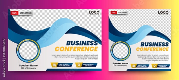 Fototapeta Marketing Strategies live webinar banner invitation and social media post template. Business webinar invitation design.