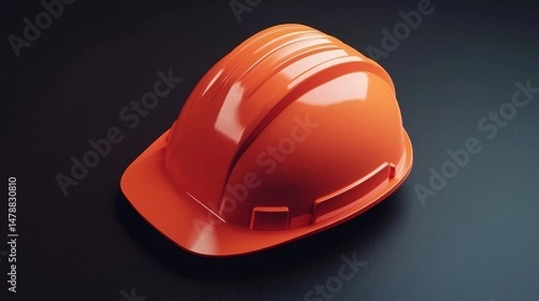 Obraz Bright orange construction helmet placed on a dark surface shows safety equipment used in various building projects