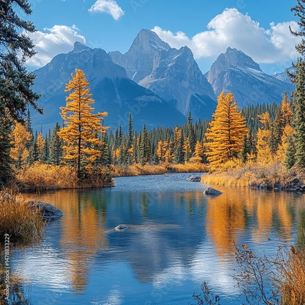 Obraz View of Three Sisters Mountain, well known landmark in Canmore, Canada