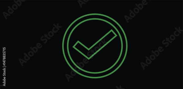 Fototapeta approved icon vector illustration of a neon sign check mark digital art  isolated on black background