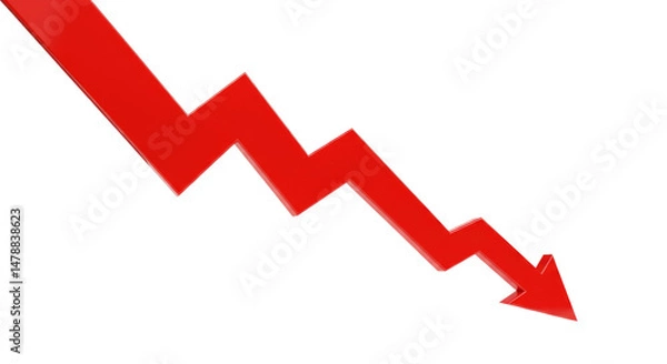 Fototapeta Sharp red arrow plummets downward