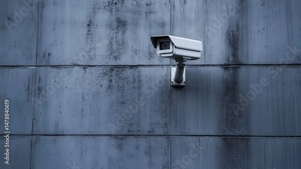 Fototapeta Security camera mounted on textured wall for surveillance and monitoring
