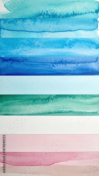 Fototapeta A vibrant watercolor painting showcasing various techniques, including wet-on-wet blending, dry brush strokes, and layering, creating a stunning visual effect.