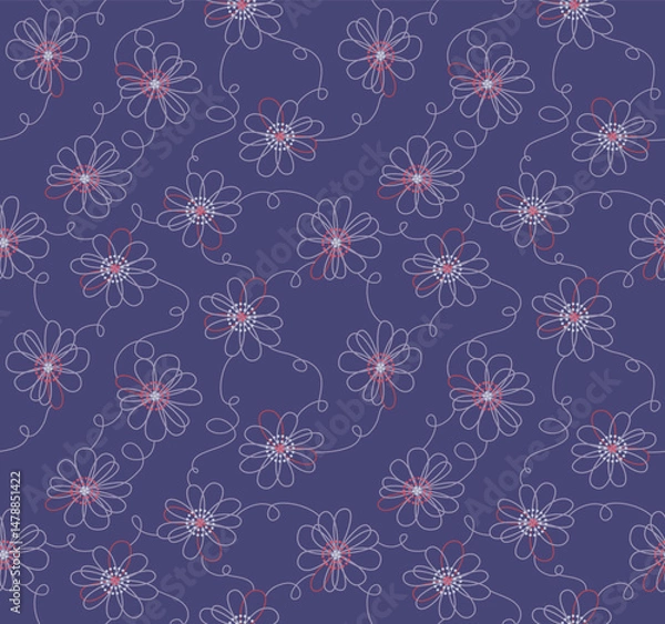 Fototapeta Japanese Spring Flower Line Vector Seamless Pattern