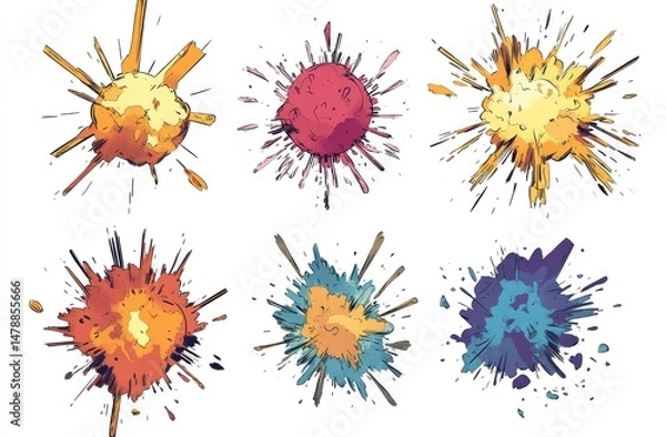 Obraz Colorful explosion blots.  Abstract artistic splashes of various hues radiate outward