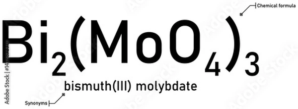 Fototapeta Bismuth(III) molybdate chemical formula and synonyms with callout titles