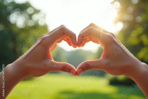 Fototapeta two hands making a heart shape with their fingers