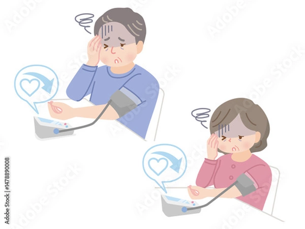 Obraz 血圧を測るふくよかな中年夫婦_低血圧