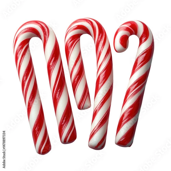Fototapeta candy canes with red and white stripes on transparent background 