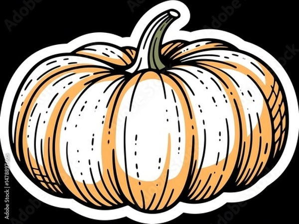 Fototapeta Black and white rustic pumpkin drawing style perfect for vintage poster art, suitable for Halloween themes, seasonal branding, farm goods packaging, or hand-crafted Thanksgiving invitations.