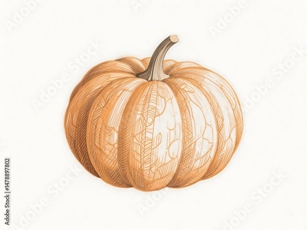 Fototapeta Minimalist orange pumpkin drawing sketched with clean lines, suitable for elegant autumn design, cards, packaging, and seasonal stationery needing light and sophisticated graphic elements.