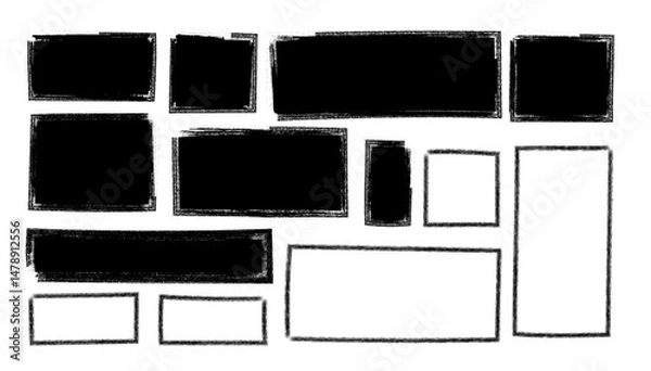 Obraz Box brush stroke frames, Text box frame, ink paint brush square and rectangle shapes in Hand-drawn style set, Brush borders Vector illustration