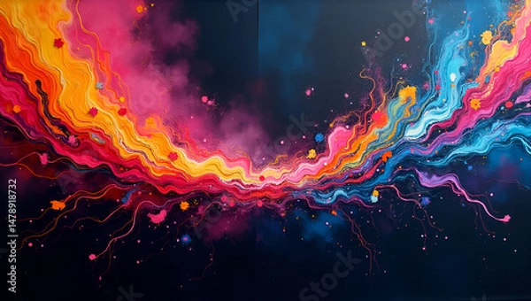Fototapeta A Mesmerizing Abstract Art Piece Set Against a Dark Vignette Background with Vibrant Swirls and Geometric Patterns