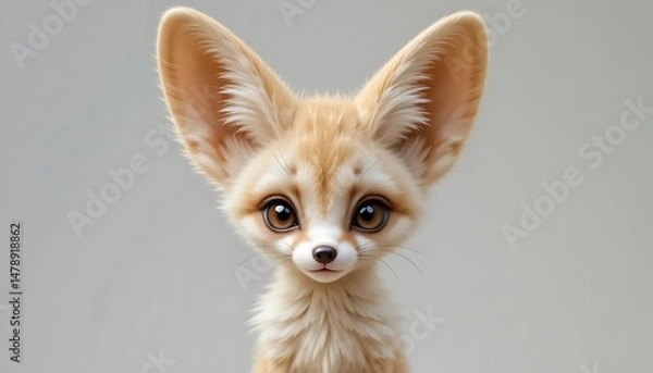 Fototapeta Adorable Fennec Fox Portrait: A Digital Painting of a Cute Desert Fox