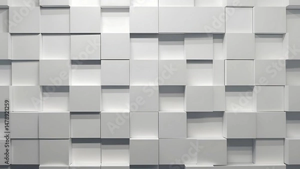 Fototapeta A wall covered in white squares of varying depths creating a geometric pattern and texture design