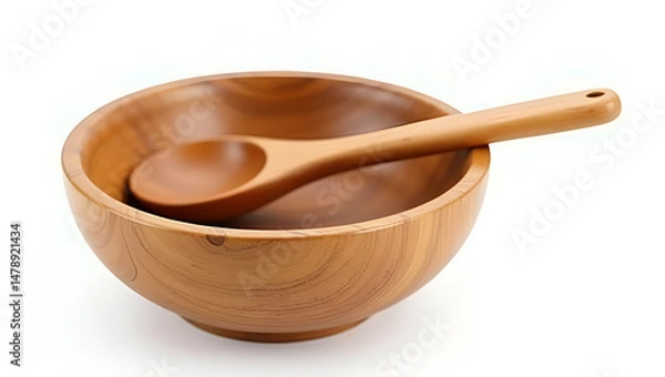 Fototapeta A Smooth Polished Wooden Bowl Sitting Empty Showcasing Its Natural Grain and Craftsmanship on a Neutral Background