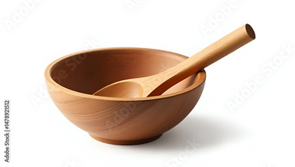 Fototapeta A Smooth Polished Wooden Bowl Sitting Empty Showcasing Its Natural Grain and Craftsmanship on a Neutral Background