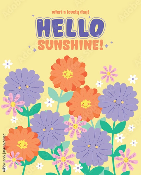 Obraz White, orange, and purple flowers bloom with cheerful faces, spreading summer happiness under the sunny sky.