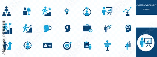 Fototapeta CAREER DEVELOPMENT icon set . job and work icon set. Containing businessman with case icon. Achievement symbol vector