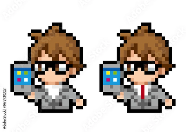 Obraz スマホを使用しているビジネスマンのドット絵