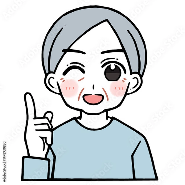 Obraz ウインクしながら人差し指を立てる老人男性のイラスト