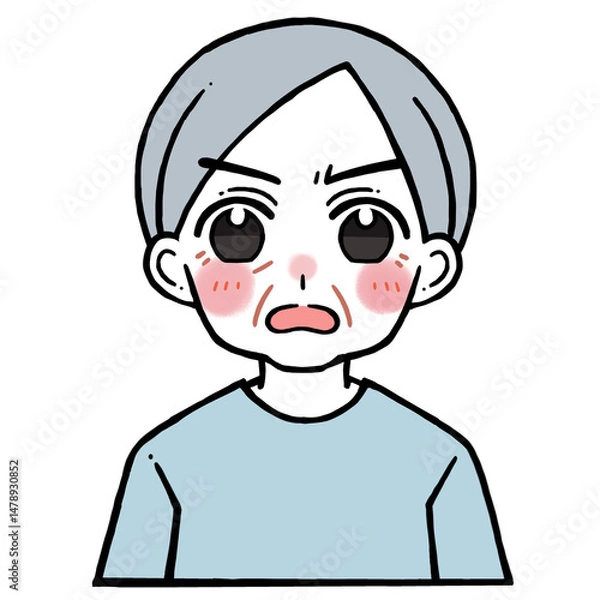 Obraz 凄く怒った顔の老人男性のイラスト