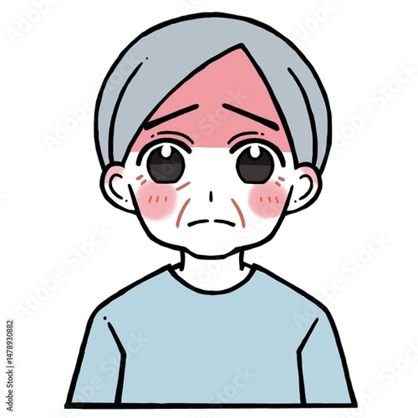Obraz 顔の赤い悲しむ老人男性のイラスト