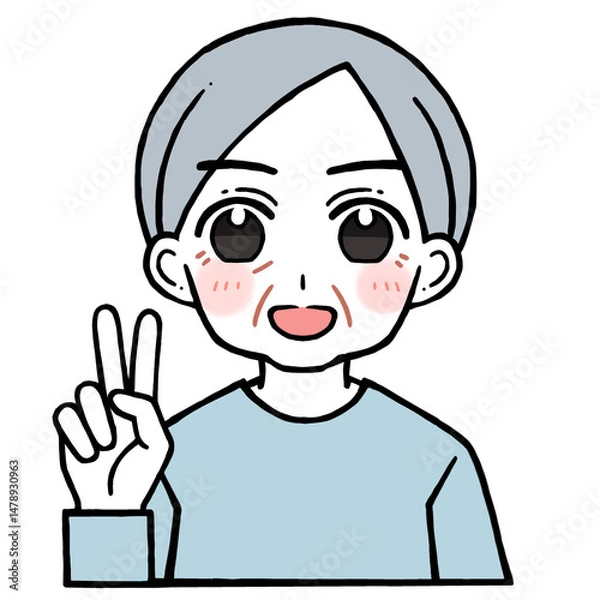 Obraz 2を出す老人男性のイラスト