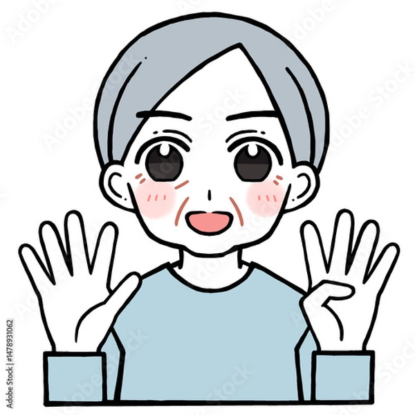 Obraz 9を出す老人男性のイラスト