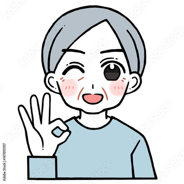 Obraz OKポーズをする老人男性のイラスト