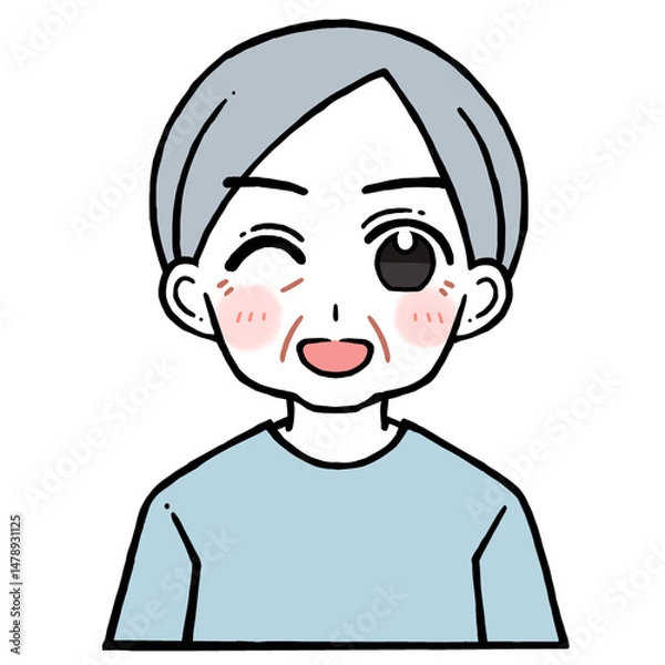 Obraz ウインクで笑う老人男性のイラスト