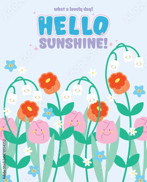 Obraz Cheerful tulips, lilies of the valley, and sunny blooms smile brightly, spreading joy and warm summer vibes all around!