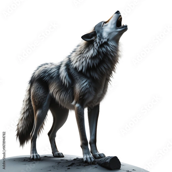 Fototapeta Majestic Wolf Howling on Isolated Background – Stunning High-Resolution Image