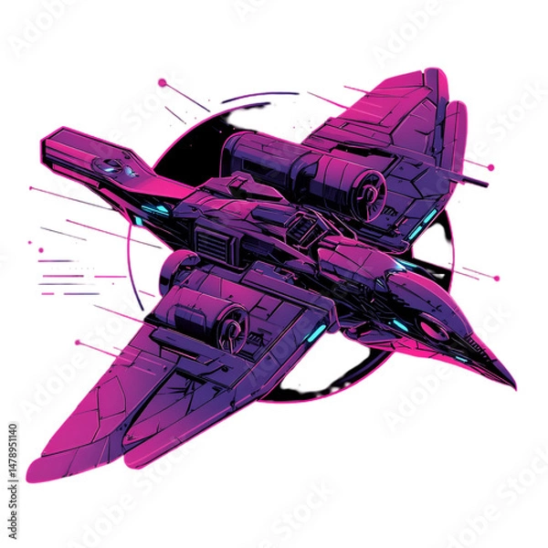 Fototapeta Aerial reconnaissance by synthwave falcon cyber skies digital art futuristic high-tech cyberpunk concept