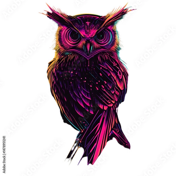 Fototapeta Cyber owl guides rebels dystopian city digital art futuristic first-person perspective synthwave vibes