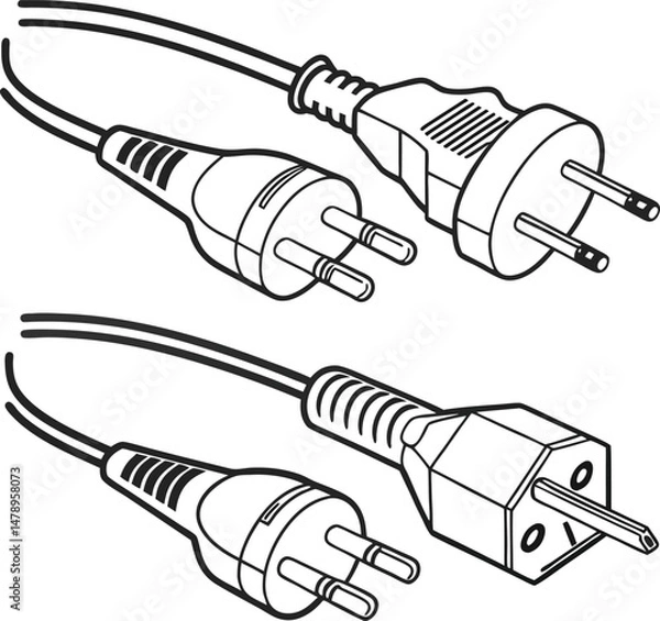 Obraz Isolated on white, a black electric plug with a visible cable represents a power connection