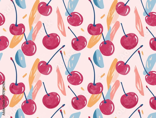 Fototapeta Sweet cherry delight. Juicy cherry pattern