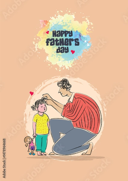Fototapeta Happy Father's Day vector illustration of a kids style crayon drawing art