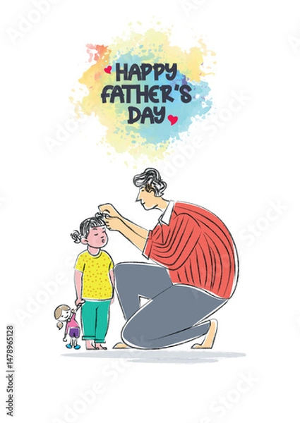 Fototapeta Happy Father's Day vector illustration of a kids style crayon drawing art
