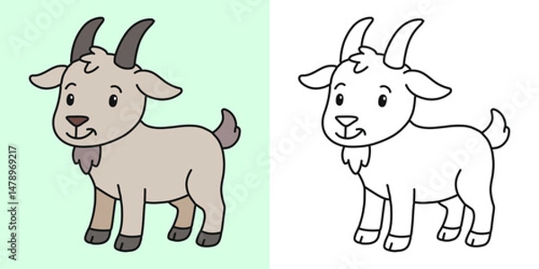 Fototapeta Cute goat cartoon character coloring page vector illustration