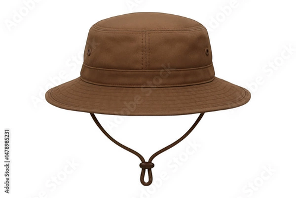 Fototapeta Brown bucket hat with chin strap front view, isolated on transparent background, generative ai