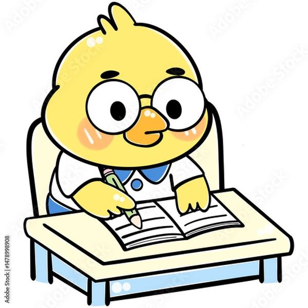 Obraz Little Duck Goes to School. baby reading book
