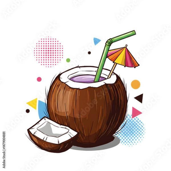 Obraz Tropical coconut drink in pop art style
