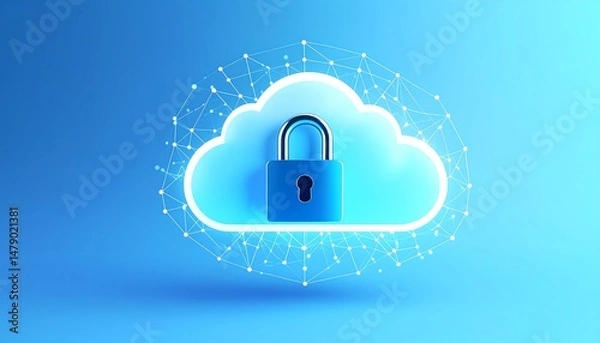 Obraz A cloud with a padlock symbolizes data security and privacy in the digital realm, representing safe cloud storage solutions